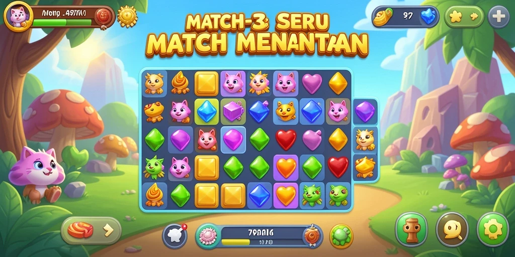 Screenshot permainan 797K dengan penuh warna dan tantangan mencocokkan permata.