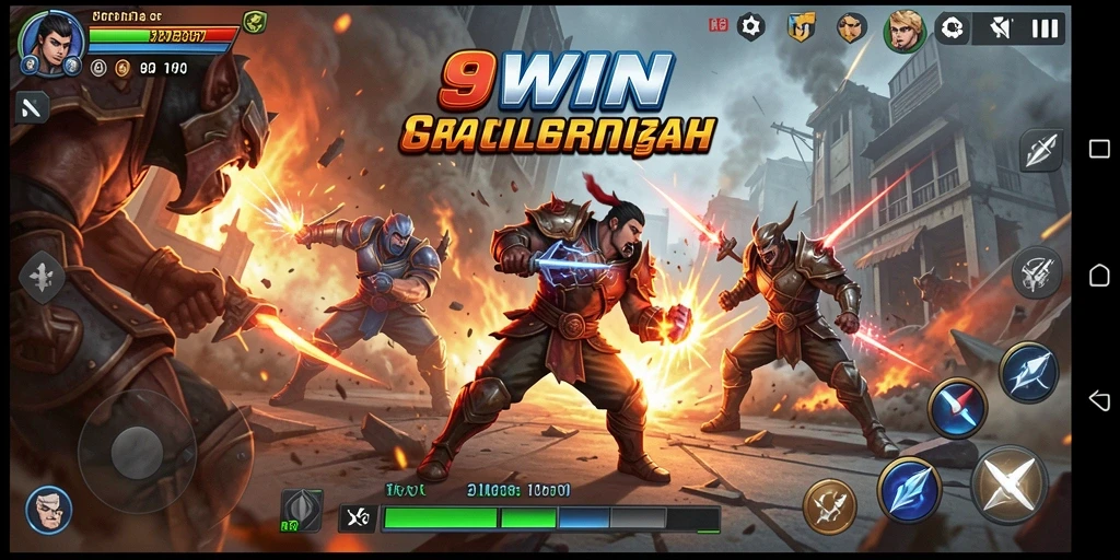 Screenshot gameplay 9WIN dengan aksi pertempuran yang epik.