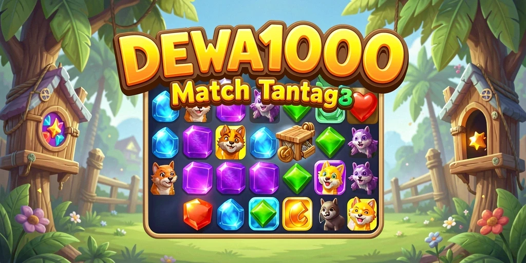 Screenshot DEWA1000 menampilkan grafis cerah dan gameplay Match-3 yang menyenangkan.