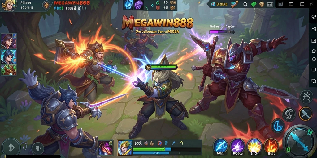 Tampilan gameplay MOBA yang mendebarkan dan menantang.
