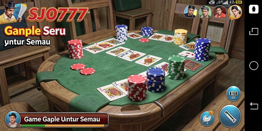 Tampak antarmuka game SJO777 dengan gameplay Gaple yang seru.